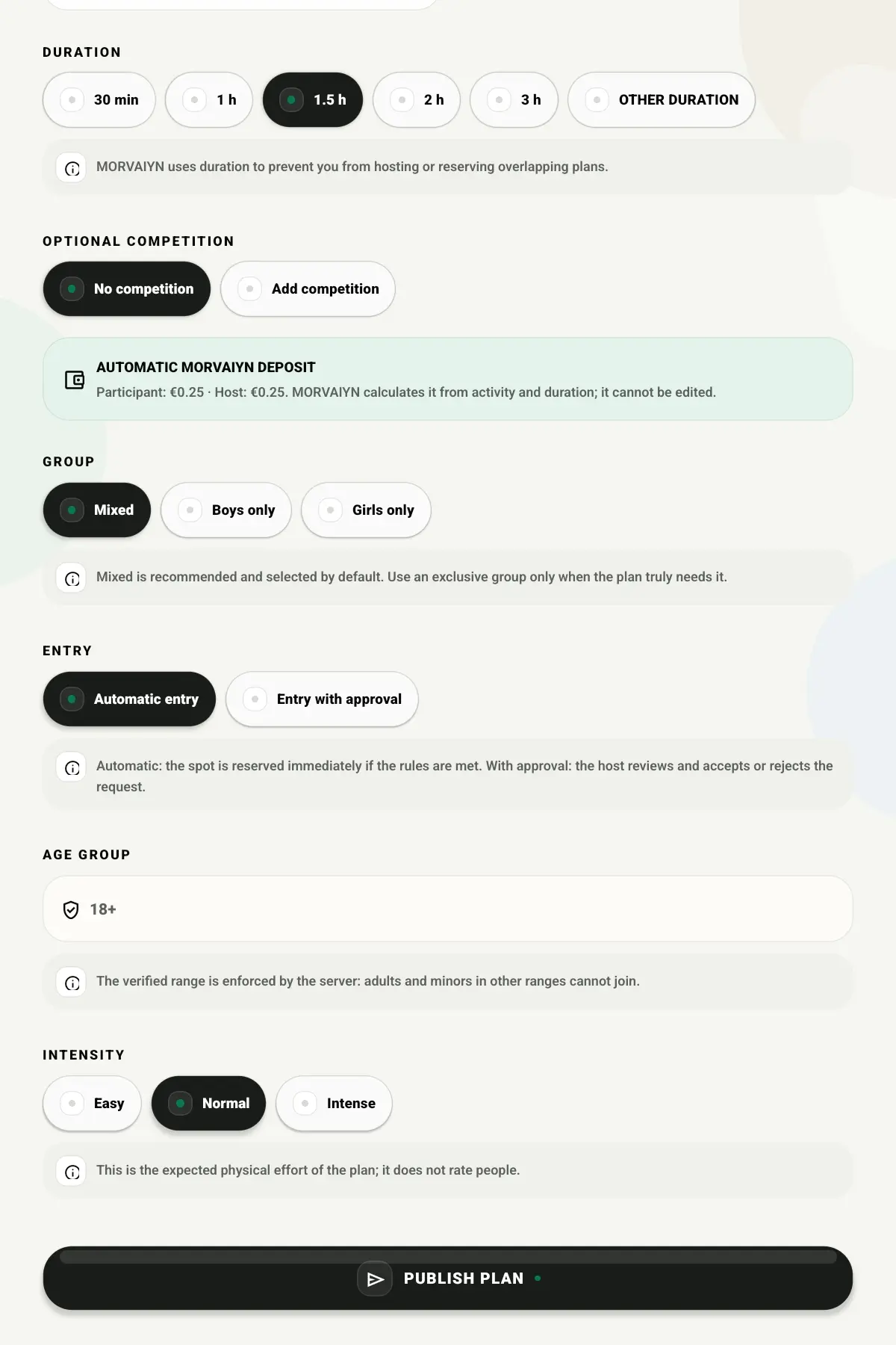 MORVAIYN plan controls in English