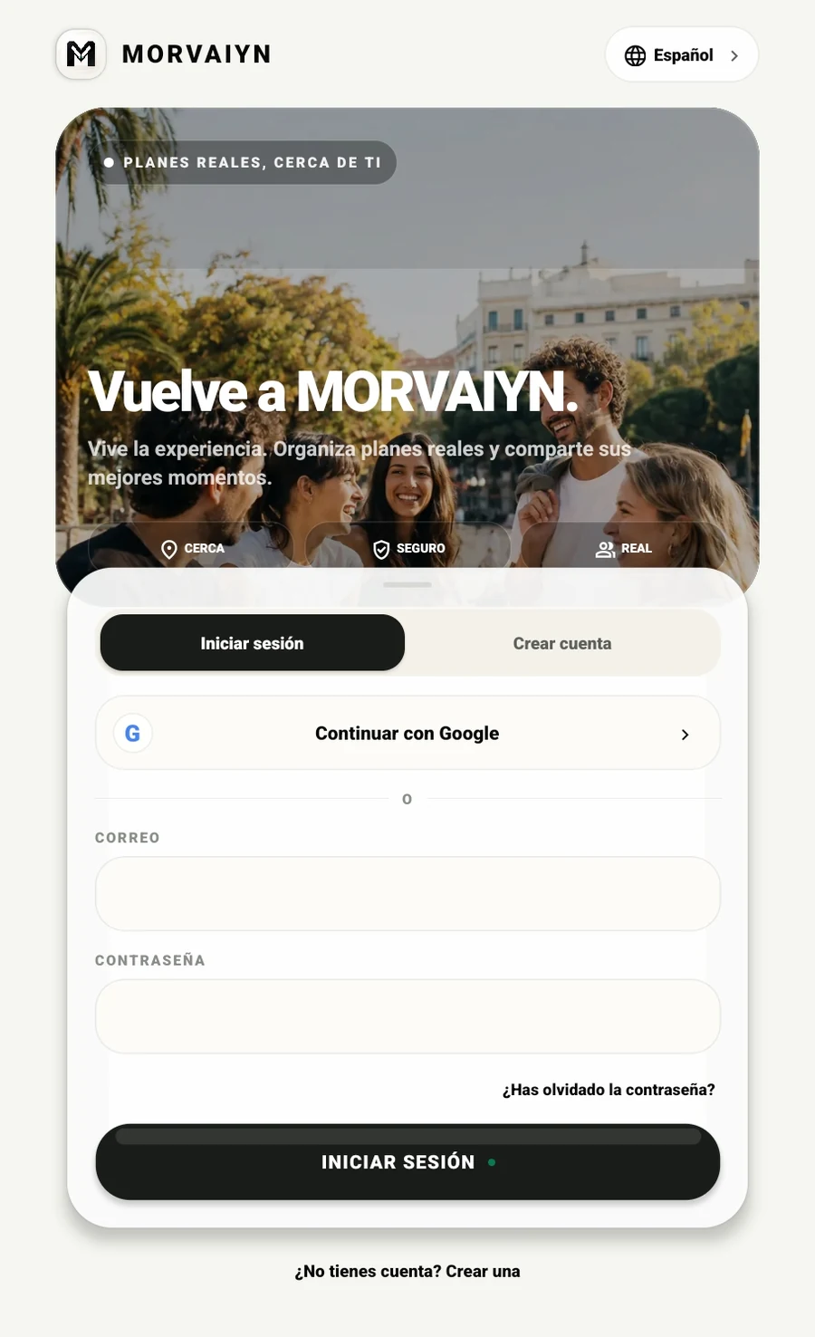 Pantalla real de acceso a MORVAIYN